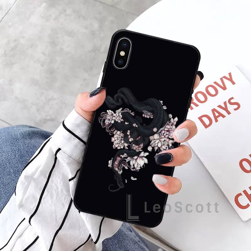 Мягкий чехол для телефона с цветком дракона змеи арт крутой для iPhone 11 12 pro XS MAX 8 7 6 6S Plus X 5S SE 2020 XR