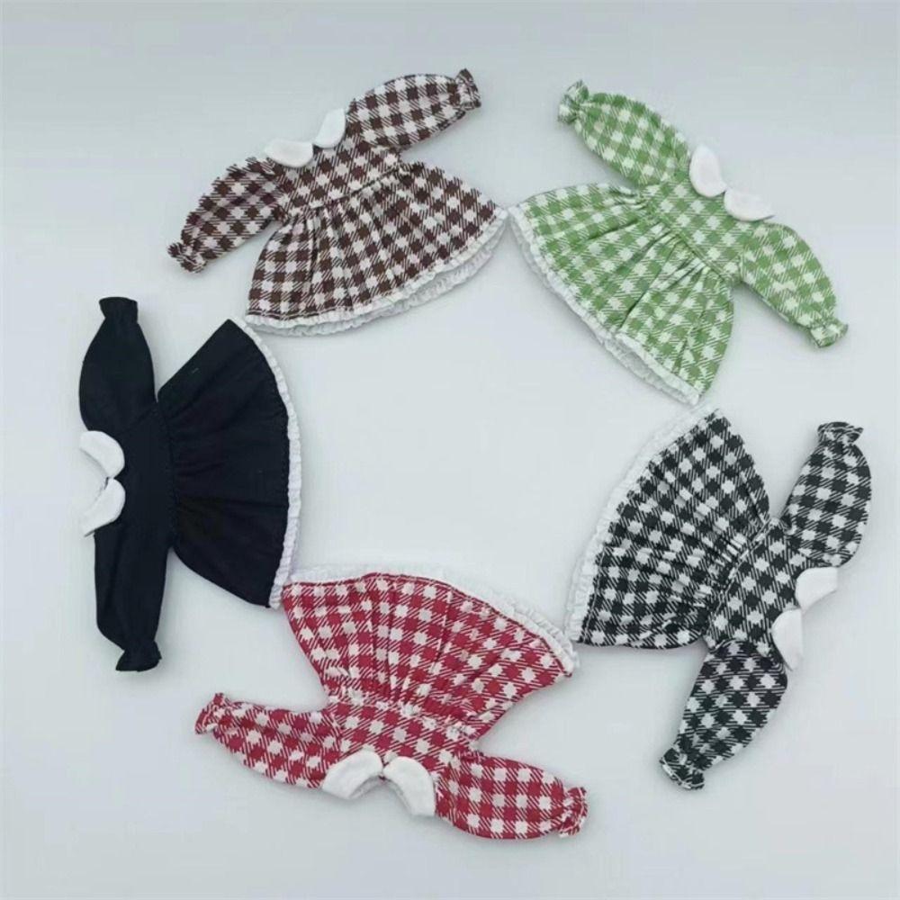 Fashion Doll Clothes Lattice Skirt Dresses For 1/11 OB11 Dolls Outfits Puff Sleeve Dresses For 1/12 BJD Dolls Tops Doll Clothes