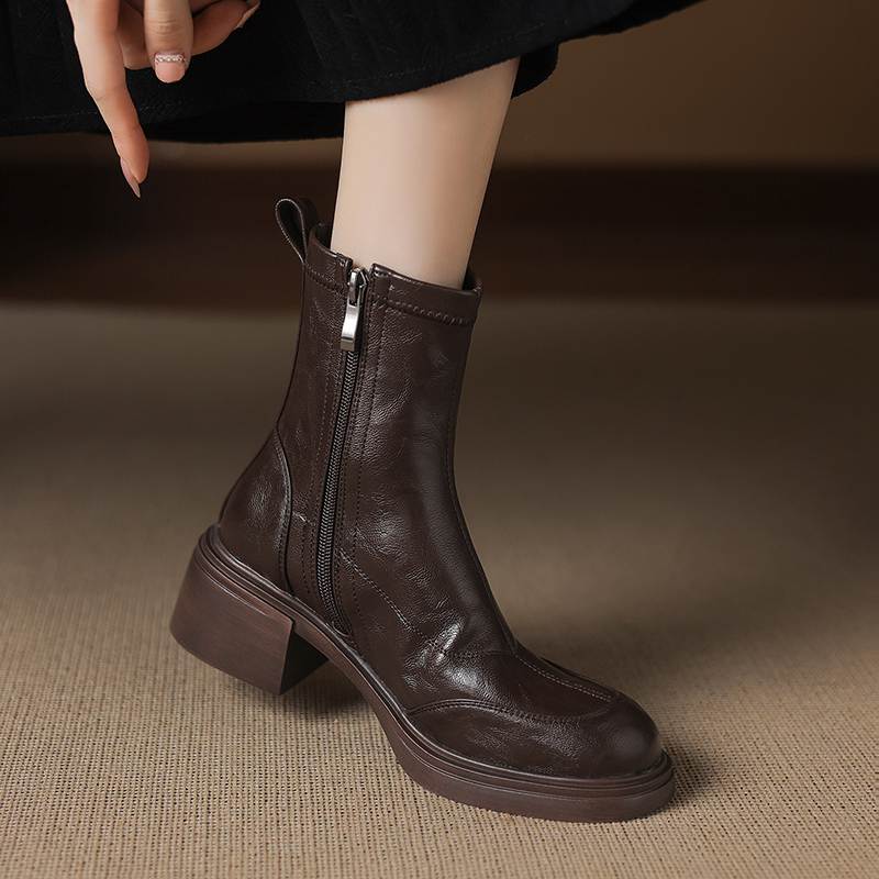 Krazing Pot Microfiber Round Toe Chunky Heels Motorcycle Boots Size 42 Zip Women Platform Ankle Boots