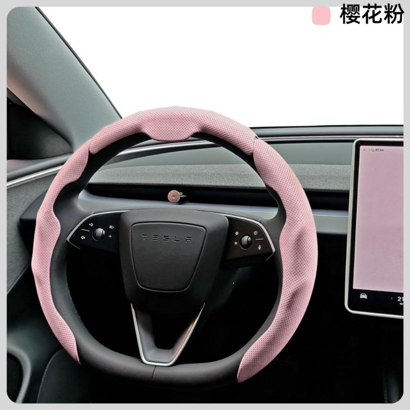 Nappa Texture Perforated Non Slip Sweat Absorbent Universal Car Steering Wheel Cover For Tesla