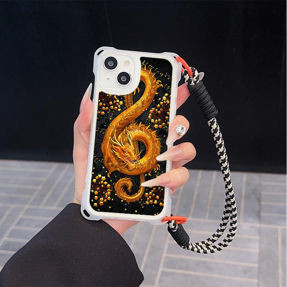 Ae77 Dragon Design Art Soft Phone Cases for iPhone 16 15 14 13 12 11 Pro Max 7 8 Plus XR XS Max with Wrist Strap Lanyard Corner Protection Back Cover