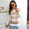 QICED Женская мода, повседневный клетчатый принт, осенне-зимние вязаные жилеты без рукавов с v-образным вырезом