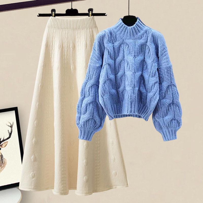 Женский вязаный свитер и юбка миди, комплект из двух предметов - Приталенный и свободный крой для осени и зимы