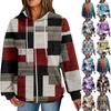 Women's Fashion Irregular Geometric Print Long Sleeve Pocket Loose Zipper Hooded Hoodie Jacket
