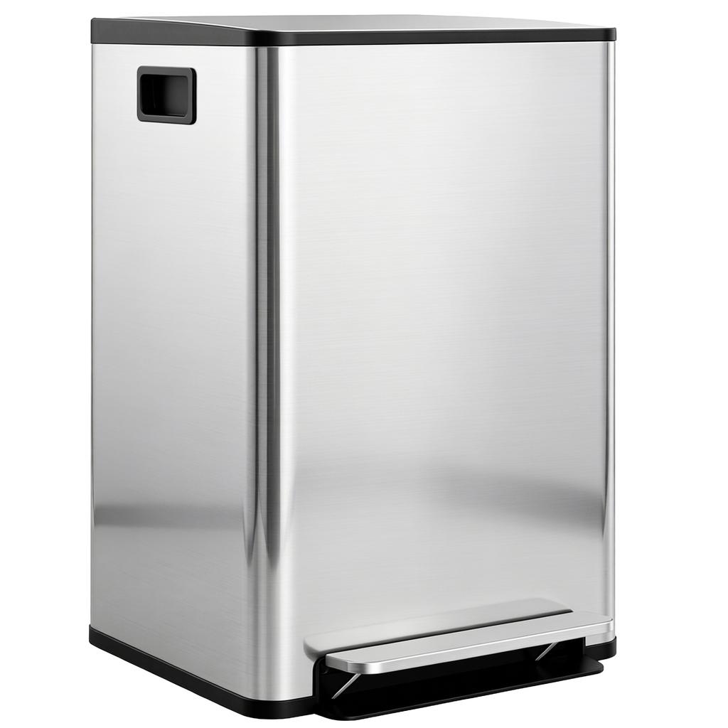 60L Dual Compartment Stainless Steel Bin, with Deodoriser Holders - Silver Tone
