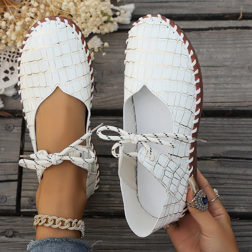 Large Size Handmade Soft Sole Casual Single Shoes for Women 2024 New Stone Pattern Casual Work Mom Shoes Soft Sole Women's Shoes