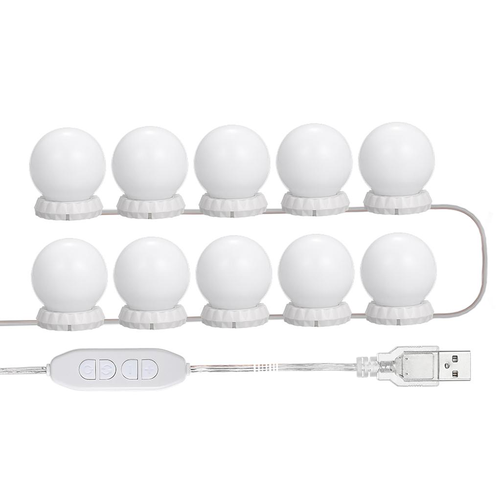 Vanity LEDs Mirror Lights Kit with 10 Bulbs Adjustable 10 Brightness & 3 Lighting Modes USB Mirror String Light for