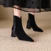 Мода 2024 Новые Осенние Женские Ботильоны из Овчины с Заостренным Носком и Массивным Каблуком Зимние Короткие Ботинки Натуральная Кожа Женская Обувь