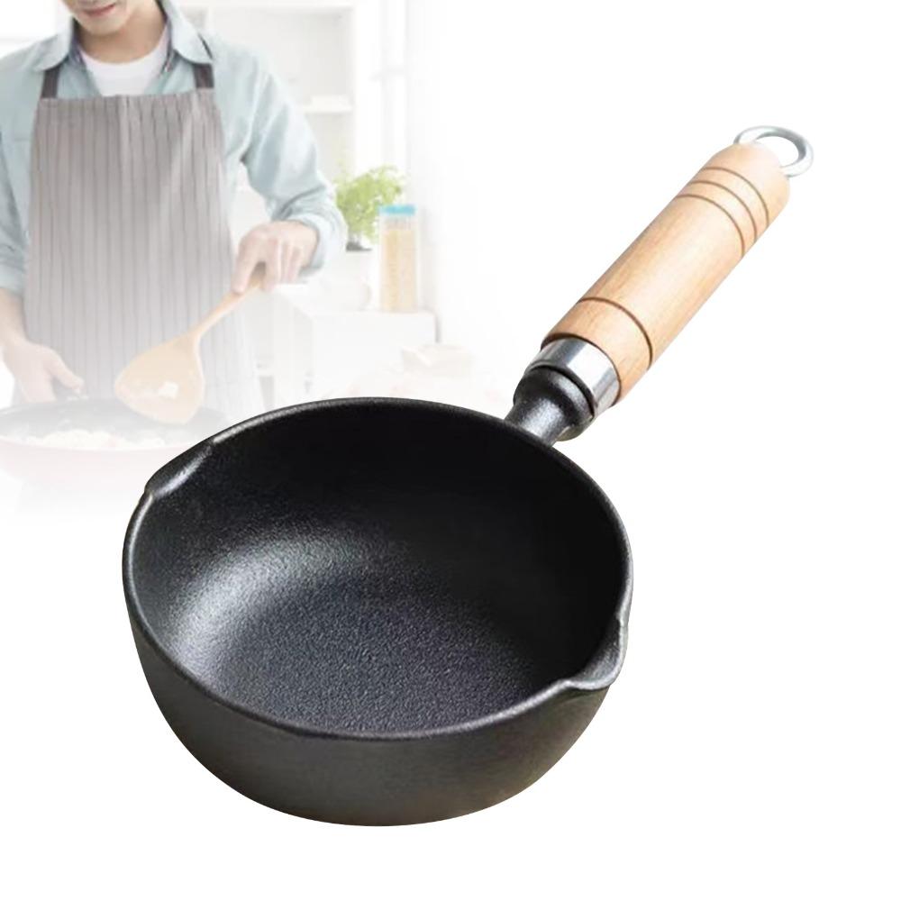 Black Wooden Color Cast Iron Pot Cast iron Oil Heating Pot Durable Mini Frying Pan Kitchen Camping