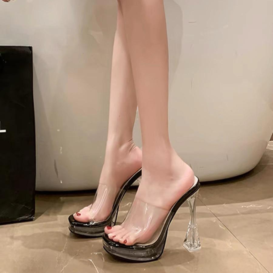 Туфли на очень высоком каблуке с толстым каблуком и босоножками hate sky высокие туфли для подиума маленькие прозрачные хрустальные туфли для танцев на шесте женские