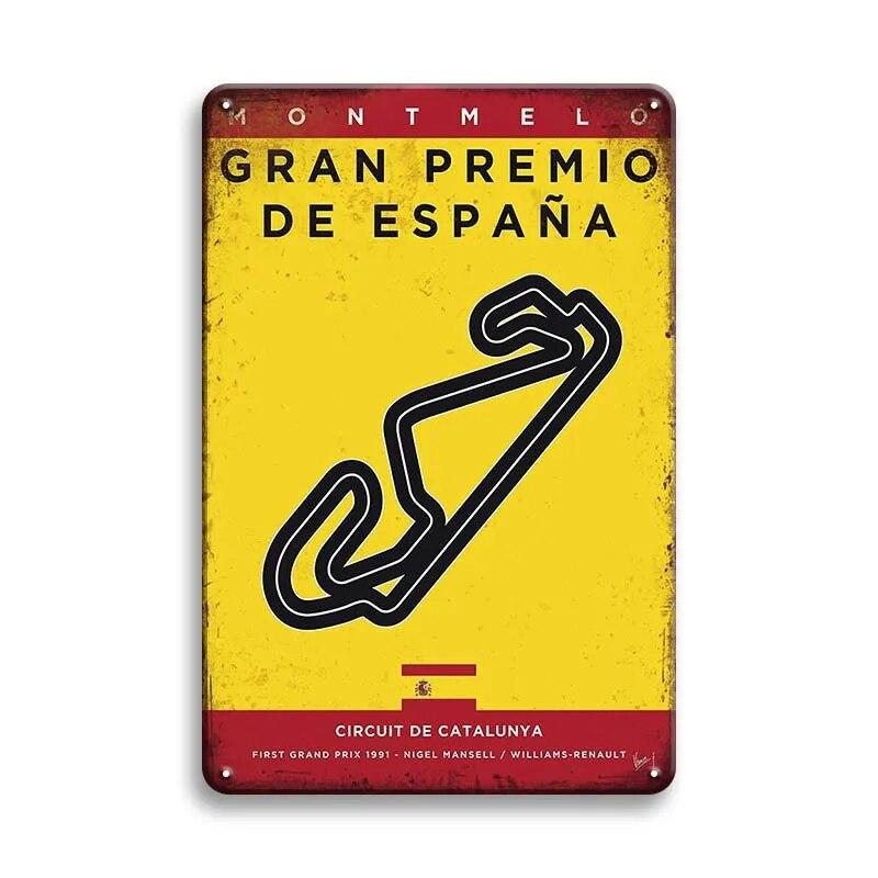 Металлический Плакат Гоночный Трек F1 Конкуренция Винтаж Оловянный Знак Ретро Железная Пластина Бар Клуб Человек Пещера Домашнее Украшение Стены Художественные Наклейки
