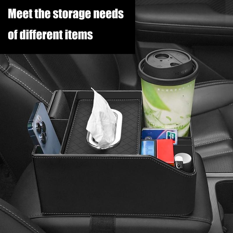 Car Center Console Storage Solution with Cup Holder, Leather Seating Organizers Suitable for Efficient Space Management
