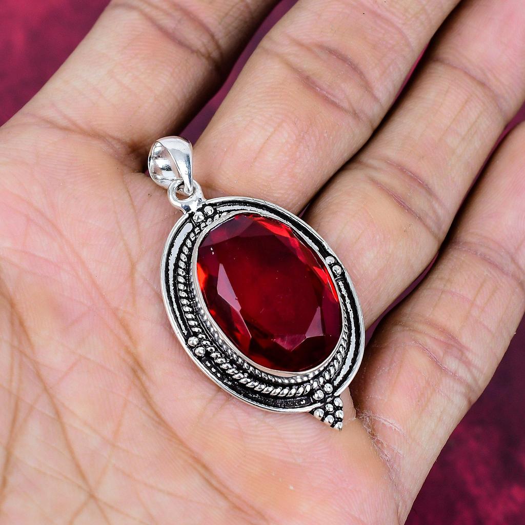 Кулон с гранатом, Ювелирное украшение с драгоценным камнем, Кулон из стерлингового серебра 925 пробы, Украшения ручной работы, Кулон с камнем-талисманом, Подарок для любви