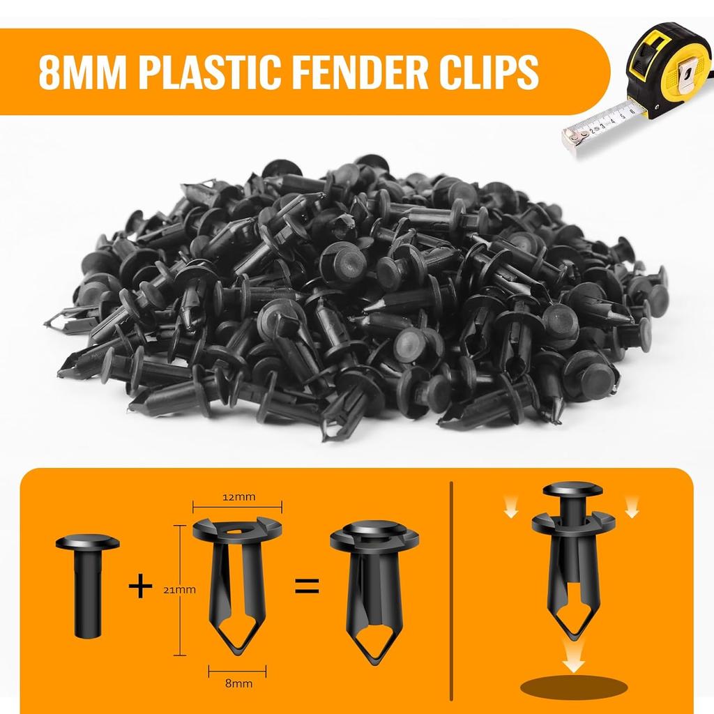 200 Pcs Nylon Bumper Fastener Rivet Clips, 8 Mm Hole Push Retainer Bumper Fender Shield Clips, Automotive Plastic Push P Bumper, Car Plastic Rivets