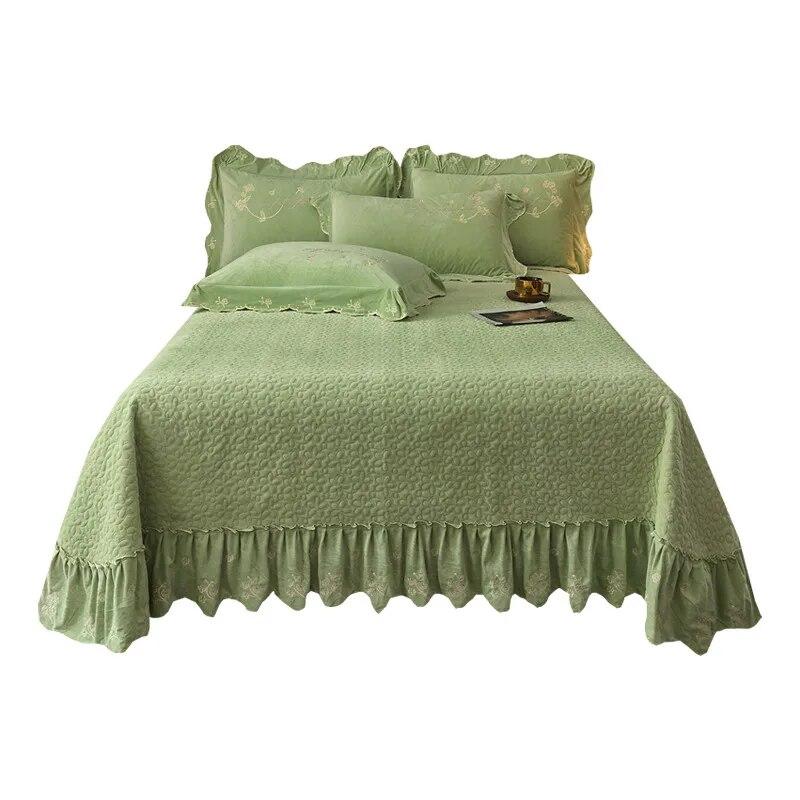 Утолщенное бархатное покрывало, стеганая мягкая простыня, юбка с вышивкой и рюшами, королевский размер, 3 шт., дропшиппинг