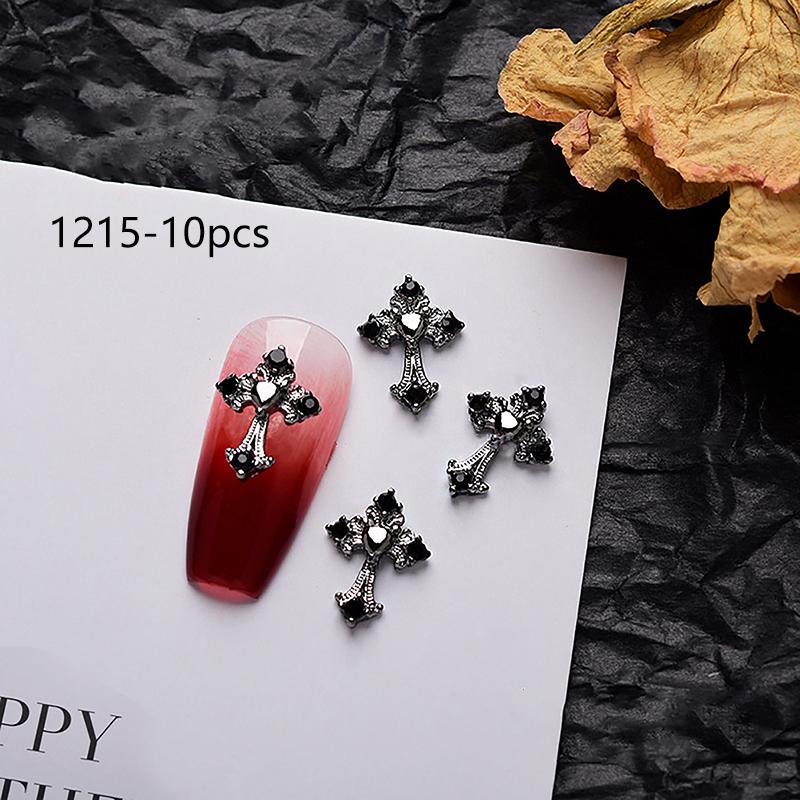 10 шт. ретро металлический крест темный панк 3D сплав детали для дизайна ногтей декор Хэллоуин череп блестящие подвески для ногтей принадлежности салон