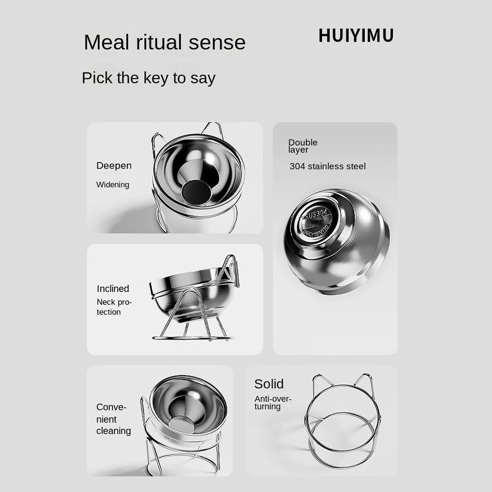 Защита шеи для питомца Нержавеющая сталь Миска для кошки на высокой ножке с подставкой Миска для воды для кошки Поилка Наклонная миска с наклоном 16 градусов