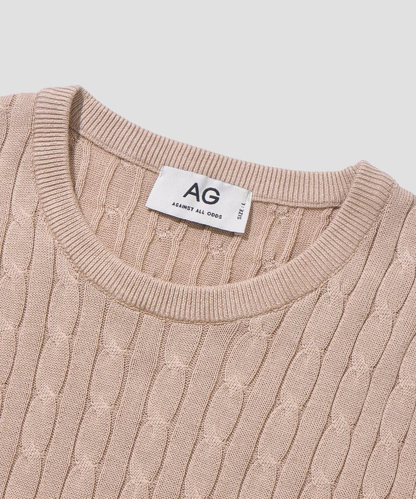 AGOD Cotton Modal Washable Crew Neck Cable Knit [Beige]