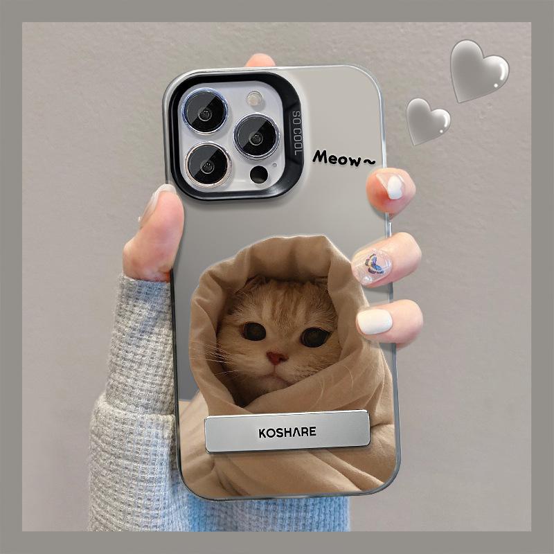 Подходит для чехла для мобильного телефона Apple 13 Iphone15 Стеганый Кот и Собака Подставка 14 Цветов Серебристый Матовый 14 Пар Высококачественный