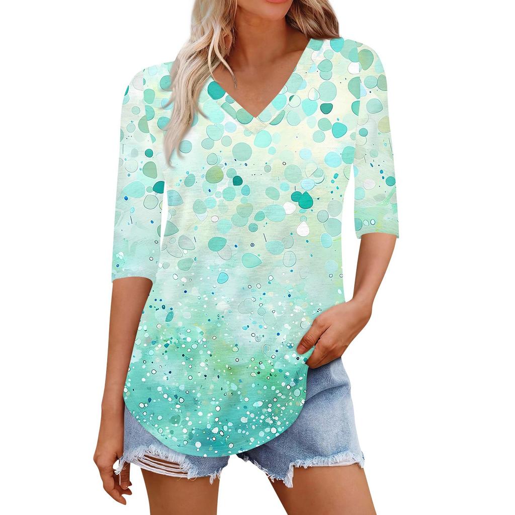 Рубашки для женщин Модные футболки с V-образным вырезом Повседневные блузки с принтом Топы с коротким рукавом для женщин