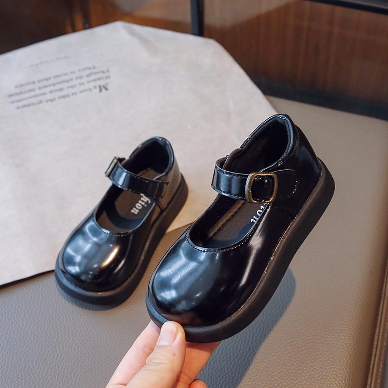 Детская мода Девочки Кожаные туфли Черные Универсальные Мягкие С круглым носком Толстая подошва Школьная форма Обувь Дропшиппинг Детская Повседневная