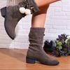 Foreign Trade Large Size Square Heel Polished Suede Fashion Boots Autumn and Winter New Christmas Style Square and Round Head Women's Boots