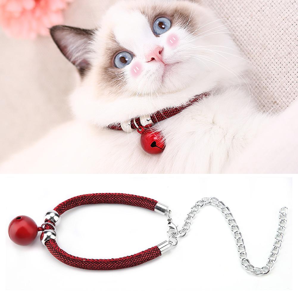 Japanese Style Pets Necklace Nylon Accessory Kitten Supply Cat Bell Collar w  Extension Chain