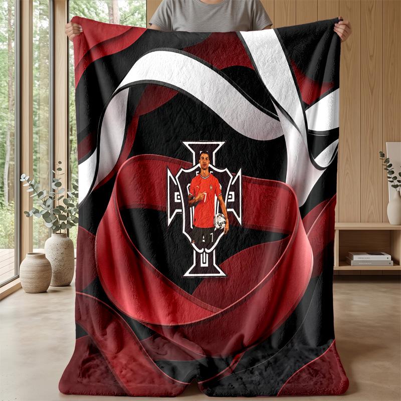 Portugal Football Printed Flannel Blanket Skin Friendly Warm Decorative Throw for Indoor Couch Bed Daily Use