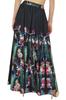 Women's Black Peacock Print Cotton Skirt Elastic Waist Summer Skirts-L