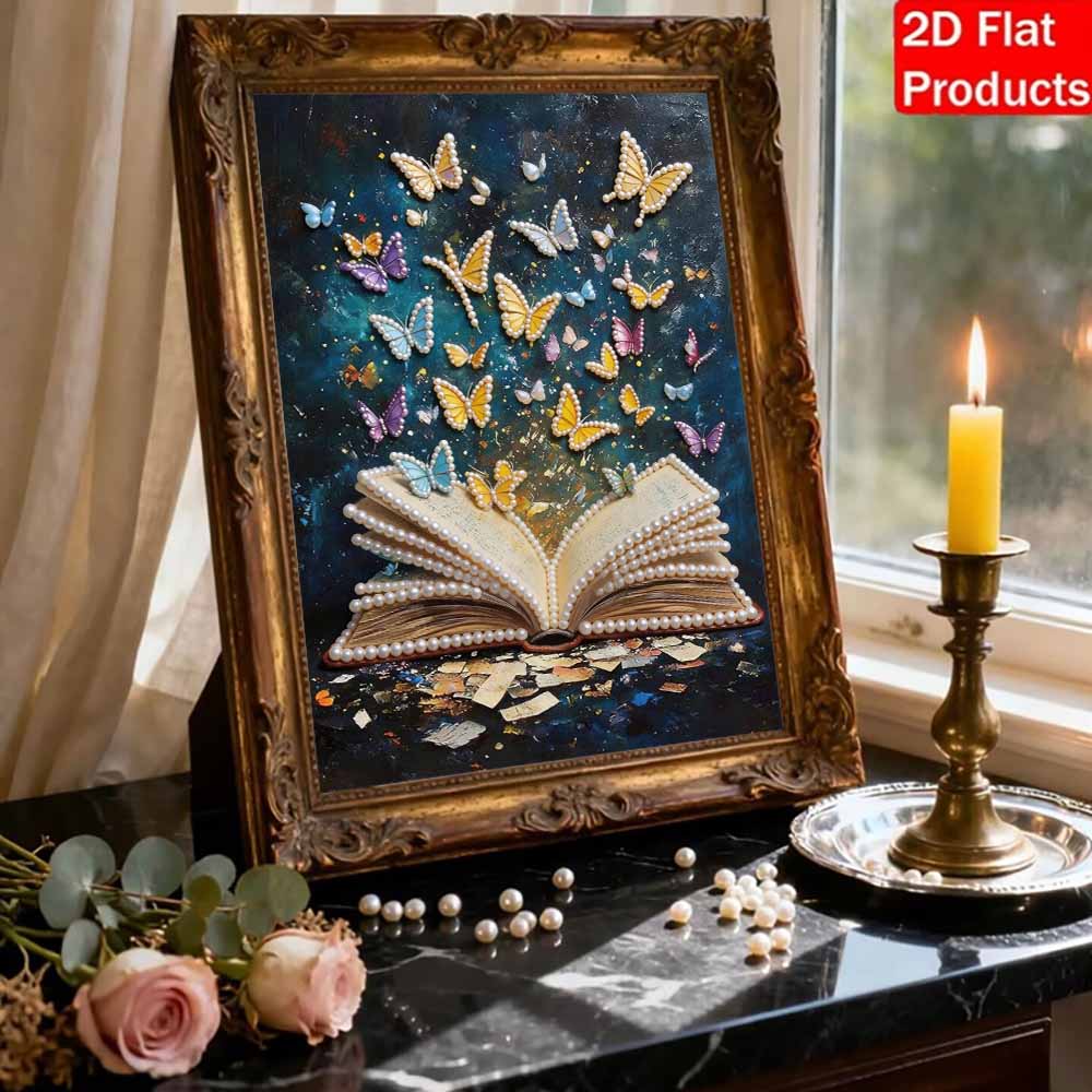 Набор для рисования 5D бабочки в книге с жемчугом, без рамки, алмазная мозаика с жемчугом для взрослых 30x40 см, цветочная gem art для украшения стен дома и в качестве подарка