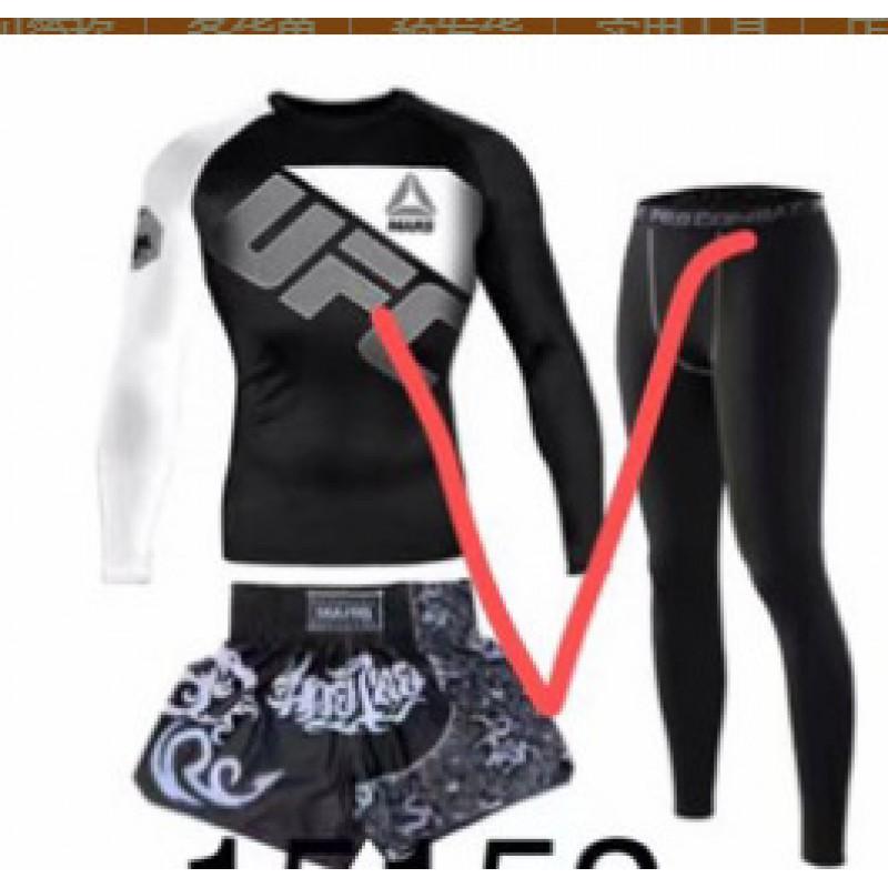 Mens Boxing Training Set Short Sleeve Quick Dry Fitness Gym Wear Martial Arts