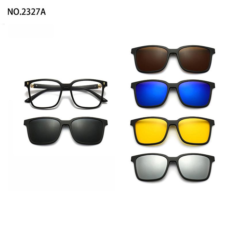 5 Lenes Magnet Clip Sunglasses Square Men Polarized Gray  Frame Custom Prescription Women Myopia Glasses