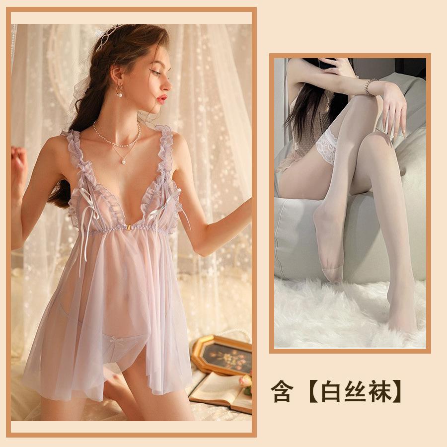 Сексуальное нижнее белье сексуальная пижама женская соблазнительная грудь разрезная сетка полые подтяжки перспектива ночная рубашка костюм женский