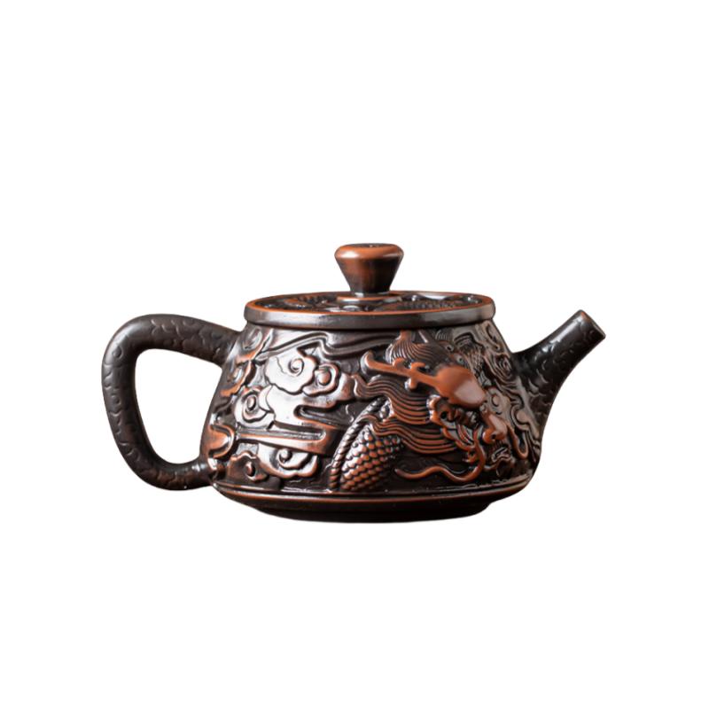 Фиолетовый керамический старинный чайник, керамический резной чайник кунг-фу, одинарный чайник, устройство для заваривания чая пуэр, чайные наборы, китайский чайник