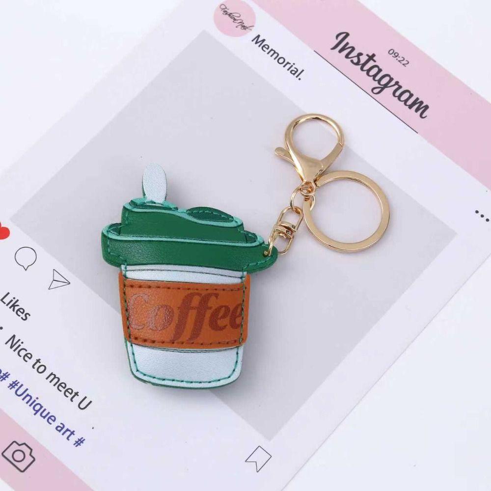 Hanger Pu Keychain Candy Color Bag Charm Lovely Coffee Cup Leather Pendant Bag Pendant