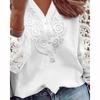 Винтажная свободная кружевная женская белая блузка 2023, рубашка с длинным рукавом и v-образным вырезом для женщин, элегантные топы, повседневные рубашки 28619