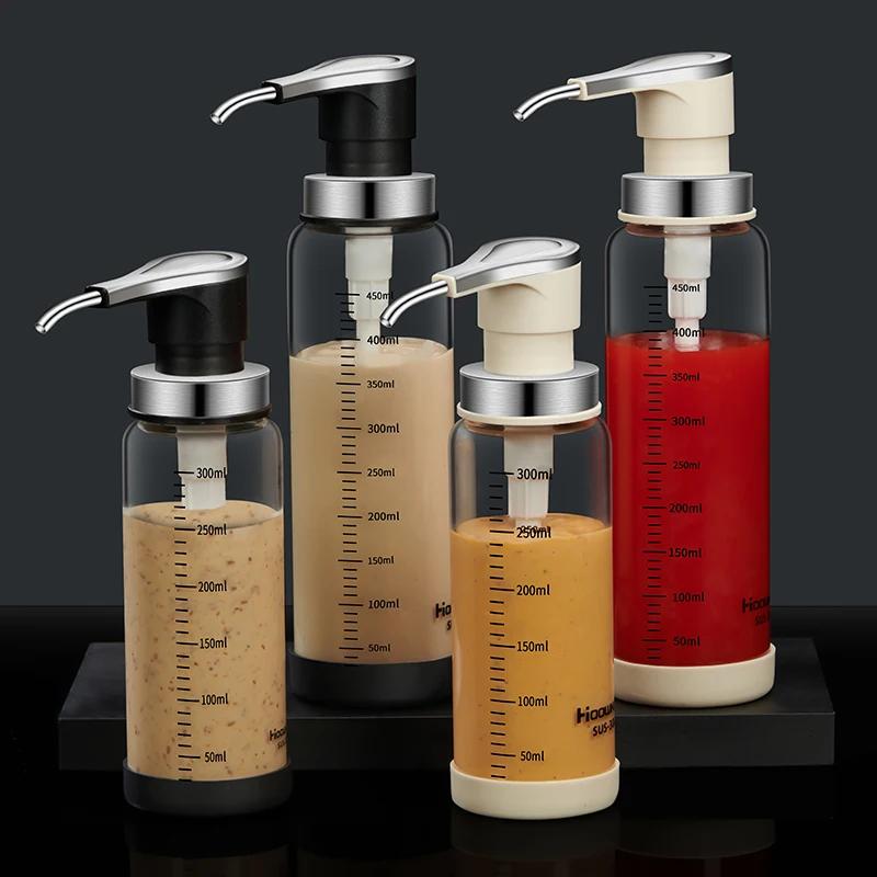 Бутылка для устричного соуса из высокоборосиликатного стекла со шкалой, вакуумный насос-экструдер, кухонная бутылка для кетчупа и соуса с инструментом для прессования