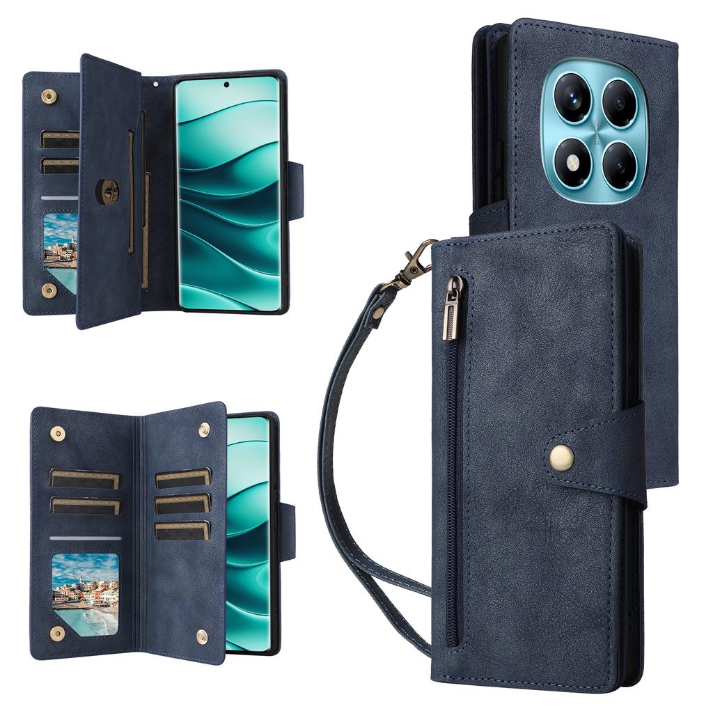 For Xiaomi Redmi Note 14 Pro 4G Case Zipper Wallet Leather Stand Phone Cover Rivet Decor