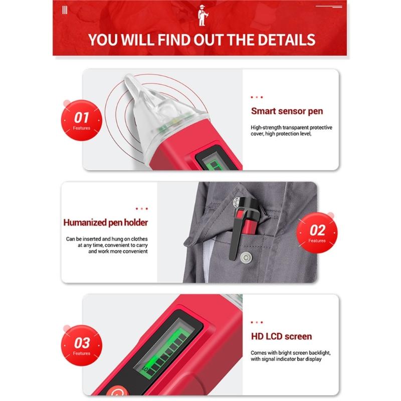 Adjustable Sensitivity Electrical Tester Pen Not Contact Voltage Detectors Live Wire Identifier Flashlight Color Display