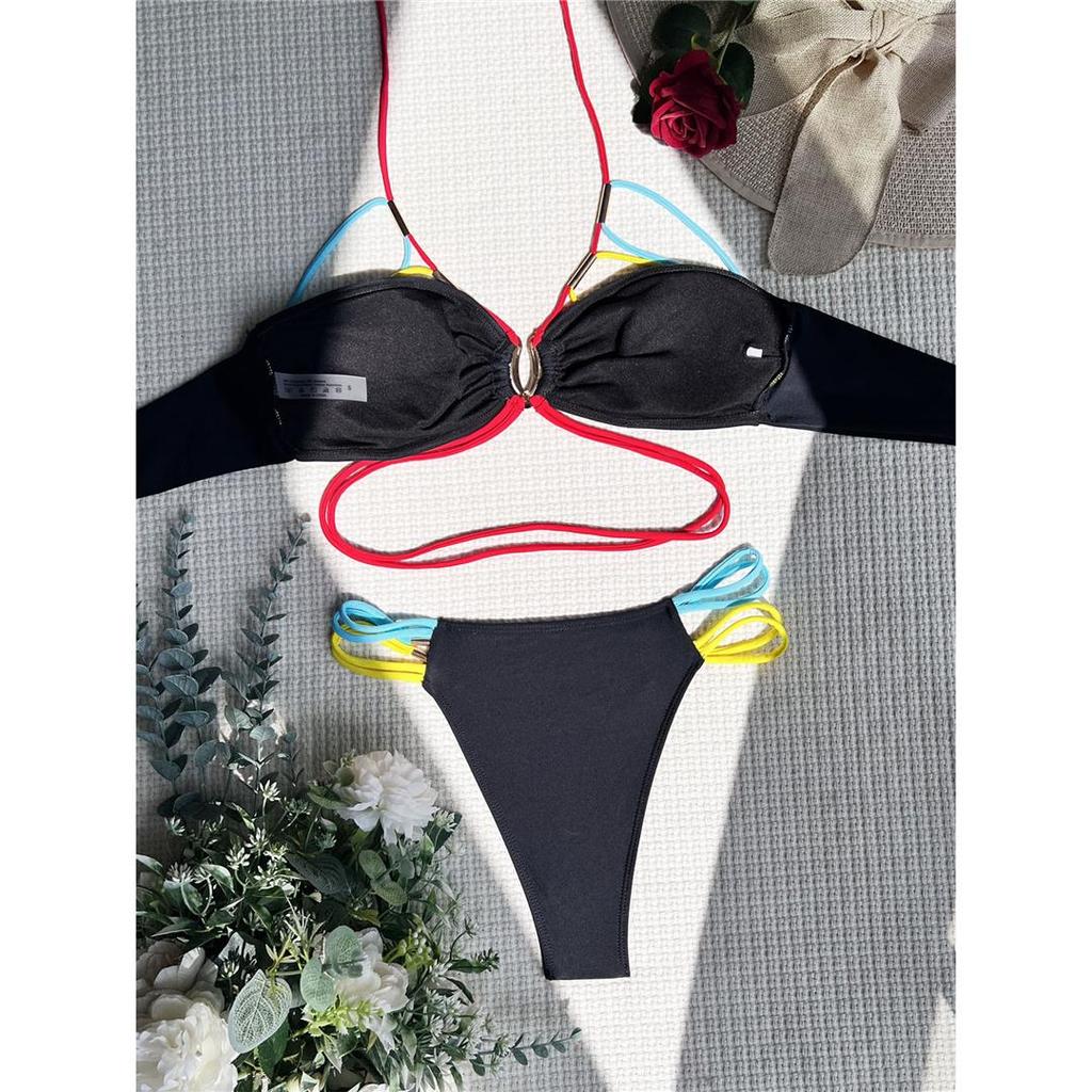 Сращивание Холтер с высоким вырезом и ремешками, женский купальник, женский купальник, комплект бикини из двух частей, купальный костюм, купальный костюм