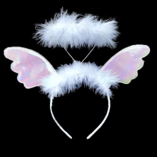 Набор крыльев для косплея: крылья ангела с перьями и повязкой на голову, волшебная палочка, костюм ангела на Хэллоуин для ролевой игры