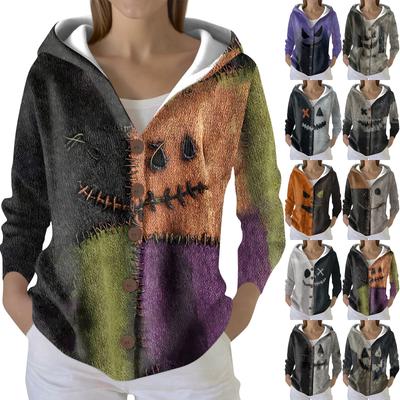 Женский модный повседневный свитер на пуговицах с принтом, кардиган, куртка с капюшоном