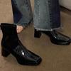 2024 New Fashion Patent Leather Ankle Boots Trendy Zipper Design Womens Casual Dress Party Black Sexy High Heel Zapatillas Mujer