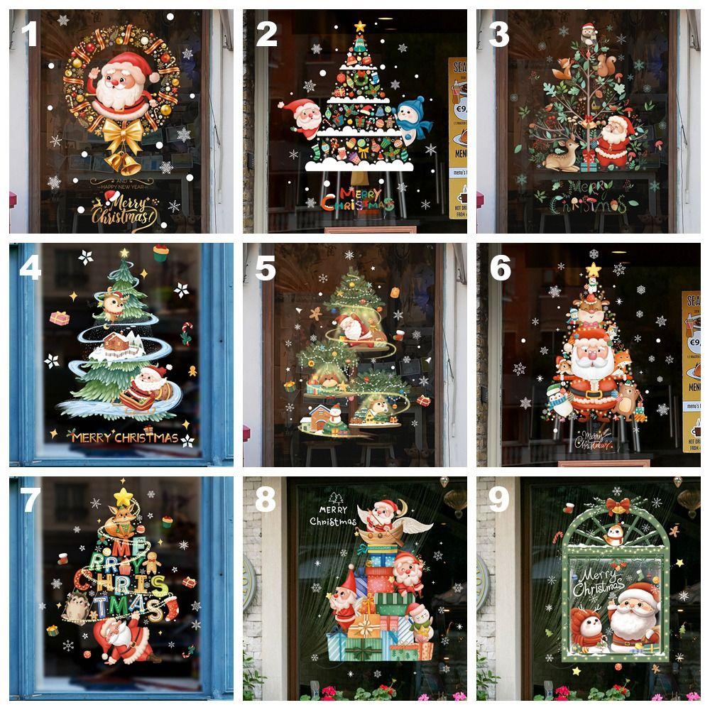 Электростатические рождественские стеклянные наклейки, мультяшные наклейки на окна Санта-Клауса, рождественские