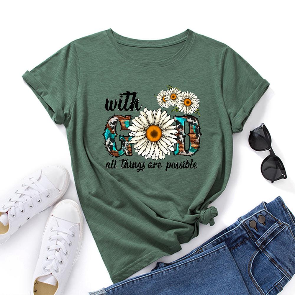 Хлопковая футболка с коротким рукавом и круглым вырезом, женская, с 2D-принтом, топы