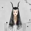 Halloween Gothic Black Antelope Horns Headband Dark Devil Sheep Horns Witch Costume Accessory with Mesh for Halloween Cosplay