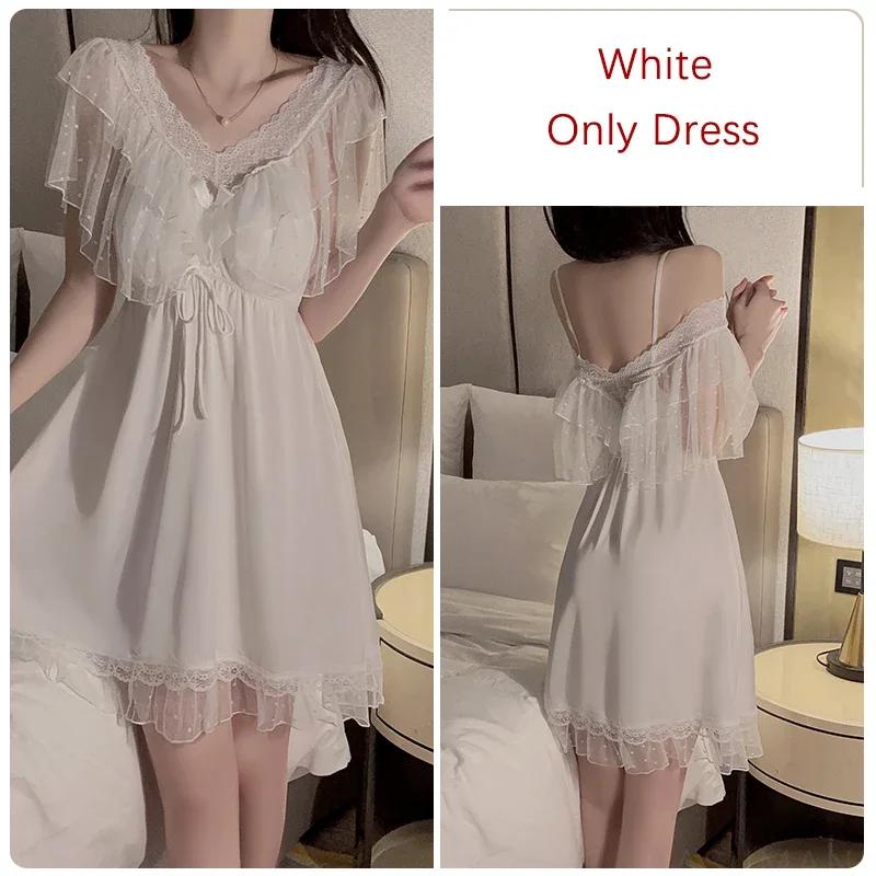 Women's Sweet Pajamas with Bra Thickened Lace Hem Fitted Silk Suspender Nightgown Women's Pajamas