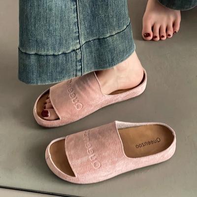 Летние ретро повседневные нишевые толстоподошвенные шлепанцы с открытым носком, обувь для ношения, женские шлепанцы на плоской подошве с мелким вырезом