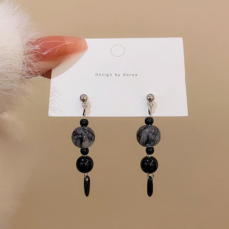 Серьги в китайском стиле с бусинами из стекла и чернильными брызгами и иглами из серебра 925 пробы