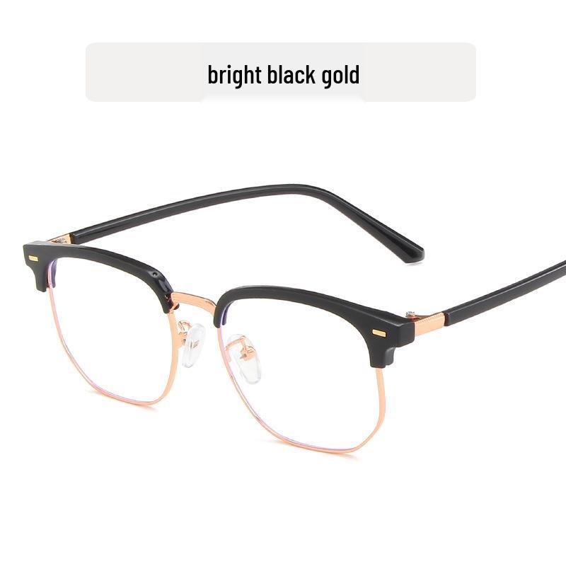 Retro Black Semi-Rimless TR90 Geek Style Eyeglass Frame - Myopia Fashion Glasses